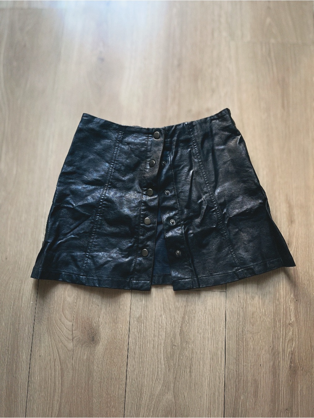 Forever 21 Black Faux Leather Button-Front Mini Skirt